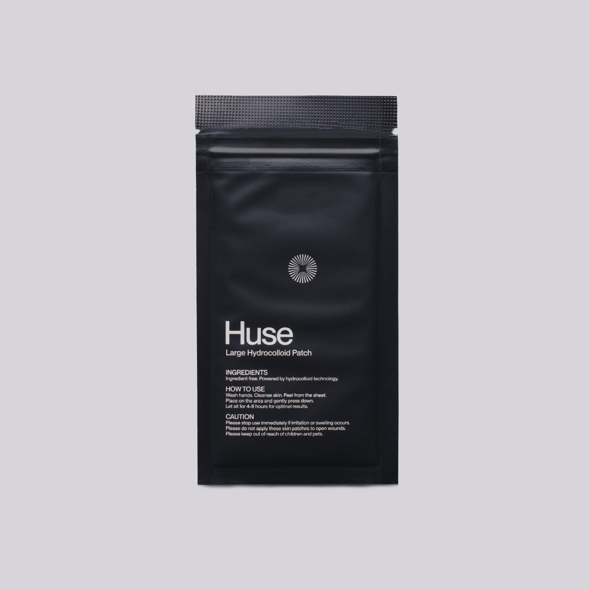 Huse Large Hydrocolloid Patch. Best for acne-prone skin, cystic acne, large breakouts, cluster breakouts, forehead texture, or small bumps on the skin.